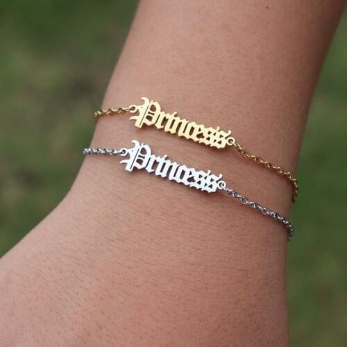 Stainless Steel Bracelet Jewelry Gift Old English Letter Princess Bracelets For Babygirl Birthday Gifts Hand Link Bijoux Femme