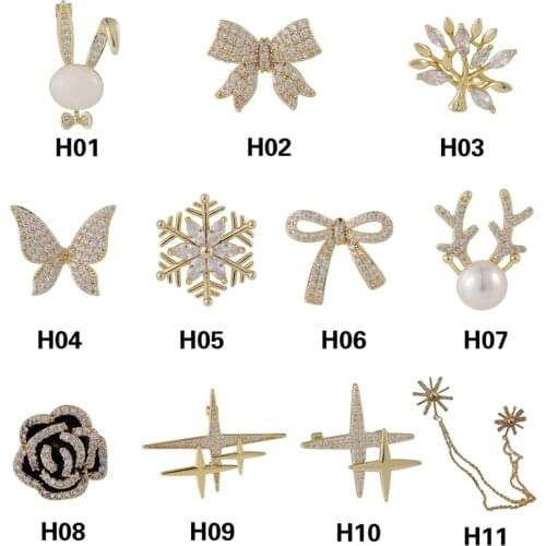 Japan South Korea Cute Animal Pearls Anti-Glare Buckle Fixed Clothes Free Sewing Concealed Buckle Rabbit Collar Pin Bow Brooch