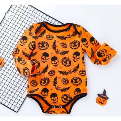 0-24M Newborn Baby Halloween Costume Orange Pumpkin Print Romper Toddler Baby Kids Rompers Baby Clothes Halloween Costumes
