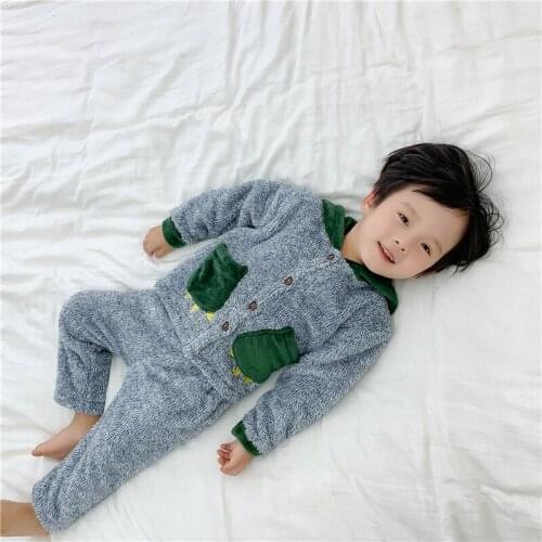 Baby clothes set baby boy baby girl dinosaur cartoon cute hoodie pant pajamas 2 pieces autumn winter children home service suit
