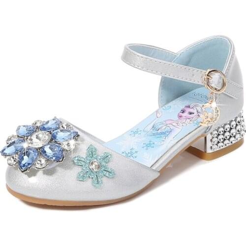 Disney childrens cartoon frozen sandals princess crystal sequined high-heel sandals party dance beach shoes kids