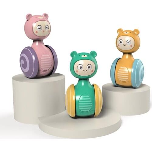 Hot Sale Plastic Sliding Blink Tumbler Rattle Car Kids Handle Educational Dolls For Infant Early Education Toys Birthday Gifts