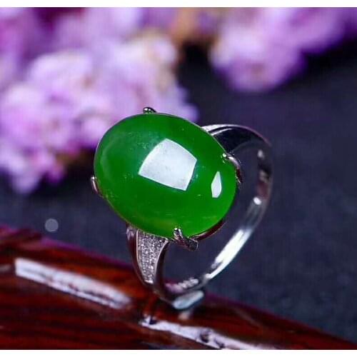 Hetian Biyu Silver Inlay Ring New Womens Ring New j14