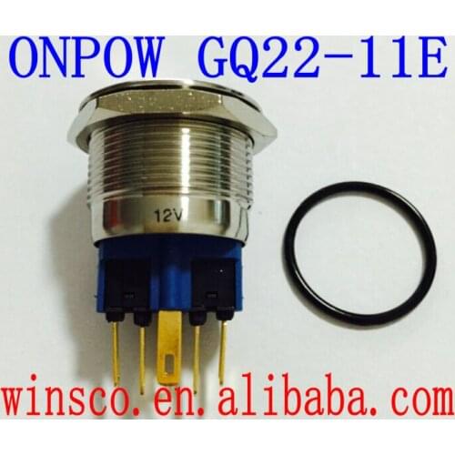 ONPOW 22mm 12V Tri-color LED GREEN ring illuminated Stainless steel Pushbutton switch (GQ22-11E/RGB/12V/S) CE, ROHS