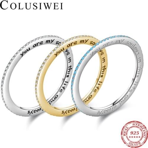 Colusiwei Love Statement 925 Sterling Silver Carving Letter Ring Elegant Turquoise Slim Stackable Ring for Women Female Jewelry