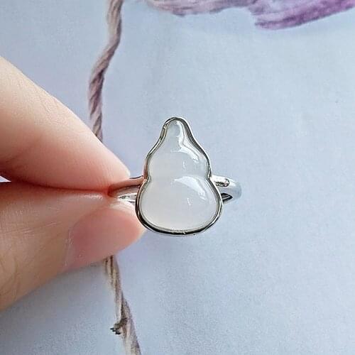 Vintage White Jade Calabash Concise Rings for Women 18k White Gold Silver Color Jewelry Finger Bands Trendy Accessory Gifts New