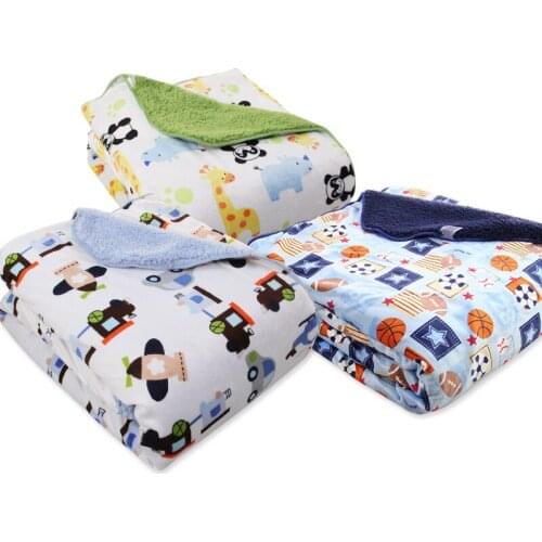 Comfortable Cartoon Animals Cars Sleeping Blanket Double-Layer Warm Baby Stroller Wrap Soft Fluffy Swaddle Night Bedding Blanket