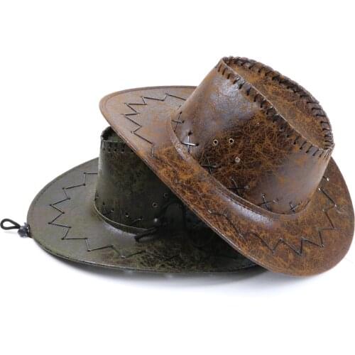 Wholesale price cowboy hat imitation leather cracked men and women rider hat кепка мужская fedora hat Panama rope accessories