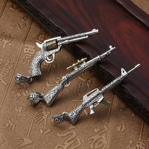 925 Sterling Silver Creative Pendant Men Women Virgin Mary Revolver Pistol Necklace Pendant Fit Original Necklace DIY Jewelry