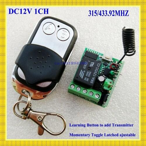 Radio Remote Control Switch 12v DC Mini Receiver Metal Push Button Transmitter Learning Code 315/433 Momentary Toggle Latched