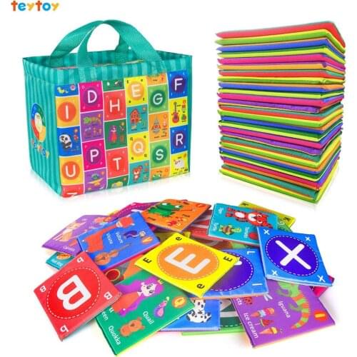 Teytoy Baby Soft Alphabet Cards Toys, Baby Early Learning Puzzle Toy with Storage Bag,Washable Soft Cloth Toy