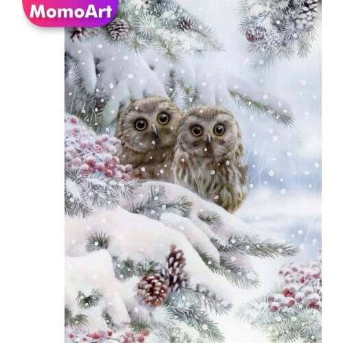 MomoArt DIY Diamond Embroidery Winter Picture Of Rhinestone Diamond Painting Owl Animal Full Drill Square Mosaic Decor For Home