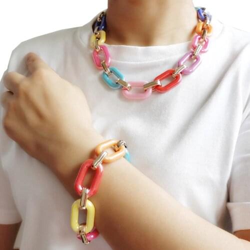 Boho Goth Acrylic Jewelry Sets Twisted CCB Lock Chunky Chain Necklace Bracelet Earrings Women Statement Hip Hop Jewelry Gifts