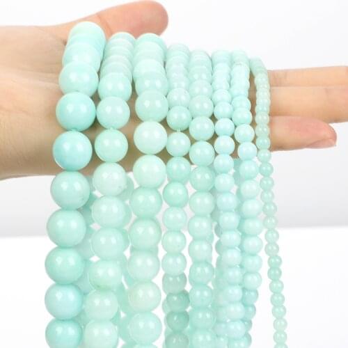 Natural Stone Amazonite Chalcedony Jade Round Loose Spacer Beads For Jewelry Making Charm Bracelets Necklace DIY 4/6/8/10/12MM