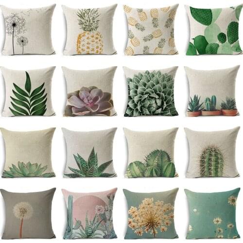 Nordic Style Succulents Printed Cushion Cover Pineapple Ananas Pattern Pillow Case Home Decorative Sofa Car Chair Throw Pillows