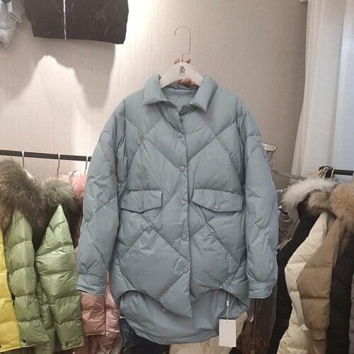 Autumn and winter new fashion avant-garde down jacket women loose and thin candy color warm solid color jacket