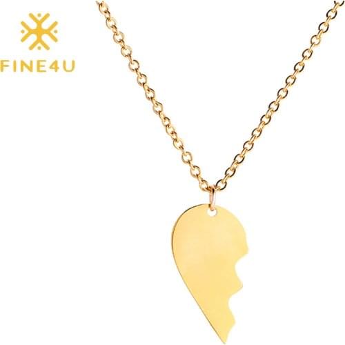 FINE4U N794 Split Break Apart 2 Part Puzzle Heart Aunt Niece Pendant Necklace Broken Heart Necklace for Women Girls Jewelry Gift