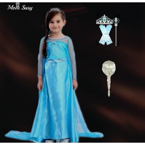 Baby Girl Elsa Anna Dress Halloween Party Carnival Christmas Toddler Infant Kids Vestido Costume Princess With Headband Jewelry