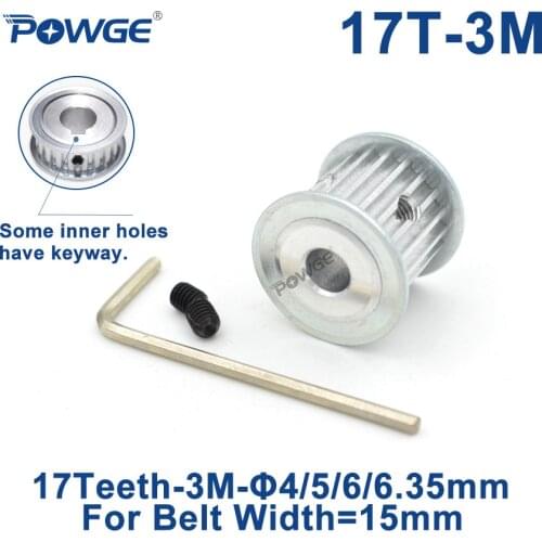 POWGE 17 Teeth HTD 3M Timing Pulley Bore 4/5/6/6.35/8mm for Width 15mm 3M Synchronous Belts HTD3M pulley gear wheel 17T 17Teeth