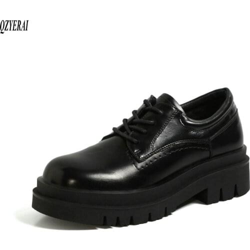 QZYERAI black Ankle boots Genuine leather Female boots lace-up Womens boots Autumn and winter cowhide Womens shoes Size 34-40