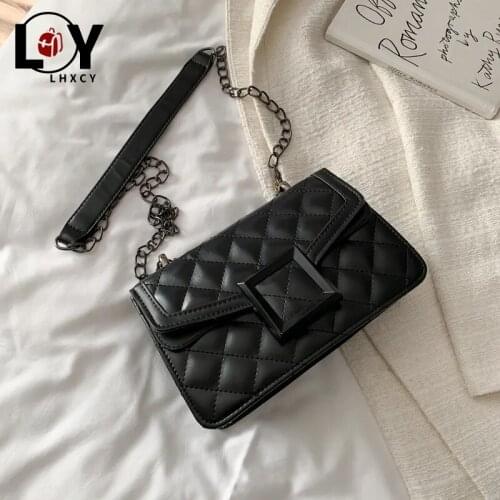 High Quality Pu Leather Chain Shoulder Bags High Capacity Rhombus Lattice Clamshell Crossbody Bags Fashion Hasp Designer Handbag