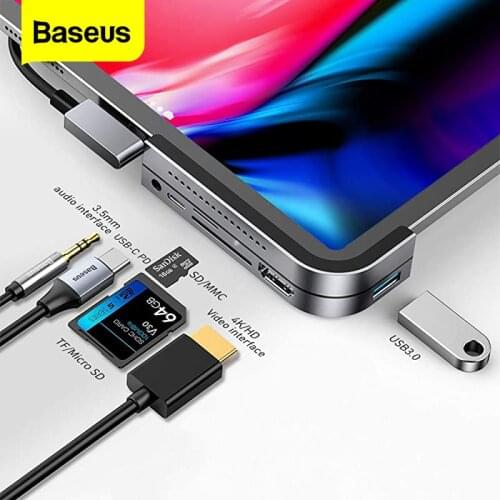 Baseus USB C HUB For iPad Pro 2020 PD Type C Docking Station HDMI-compatibe USB 3.0 Multi TF Reader Splitter 3.5mm Jack Adapter