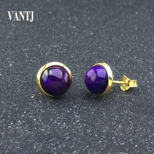 VANTJ Natural Purple Sugilite 10K Yellow Gold Earrings Sterling 925 Silver For Woman Lady Party Wedding Gift Gemstone Jewelry