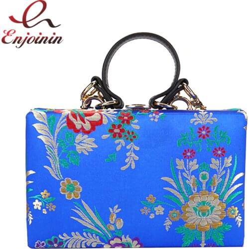 Embroidered Flowers Chinese Style Fashion Party Clutch Bag Chain Purse Crossbody Mini Messenger Bag For Women Flap Handbag Totes