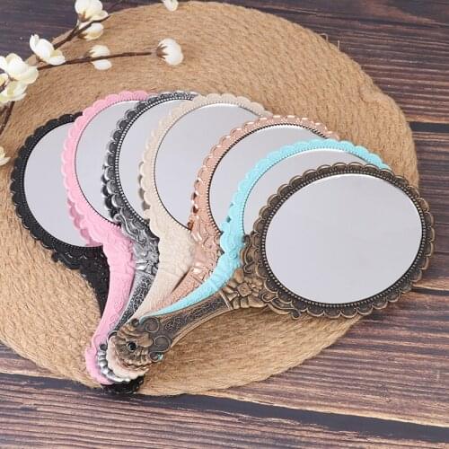 Vintage Carved Handheld Vanity Mirror Makeup Mirror Hand Mirror Handle Cosmetic Compact Mirror for Women