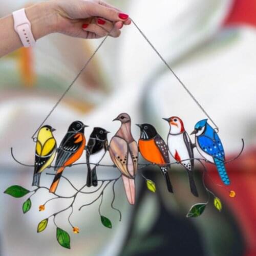 Stained Hanging Decor Bird Home Glass Acrylic Wall Hanging Birds Decoration Room Accessories Window Hangings Multicolor Birds