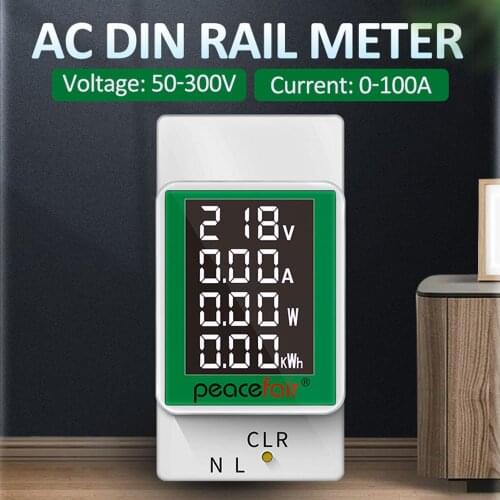 AC Din Rail Wattmeter Voltmeter Ammeter Power Meter AC 110V 220V 300V 100A Volt Amp Power Energy Voltage Current Montior