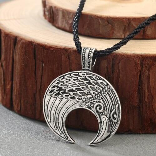 QIAMNI Raven Viking Lunula Amulet Pendant Necklace Male Men Crescent Moon Norse Slavic Pagan Talisman Choker Collares Jewelry