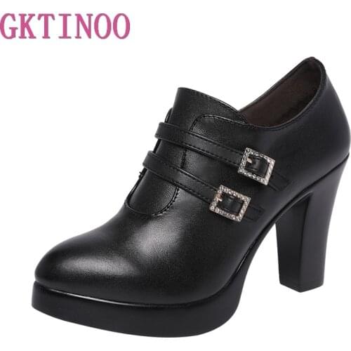 Womens Shoes Block Heels 2021 Deep Mouth Buckle Platform Pumps High Heel Elegant Leather Office Shoes Ladies Big Size 33-43