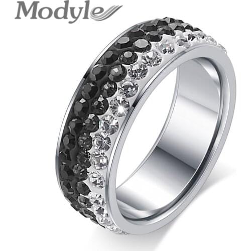 Modyle New Gold-Color Zircon Crystal Stainless Steel Rings for Women Wedding Jewelry Three Layers Beauty anillos Female