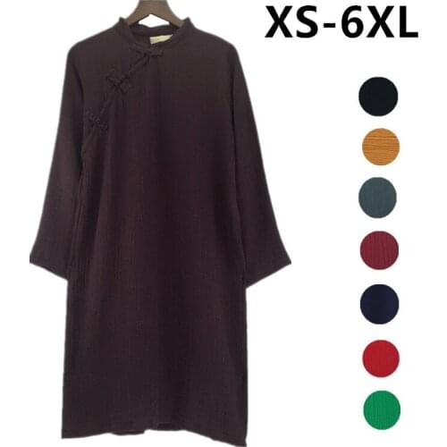 New 2020 Spring women vintage stand collar long sleeve cotton linen dress plus size Autumn dress S-5XL 6XL black red white dress