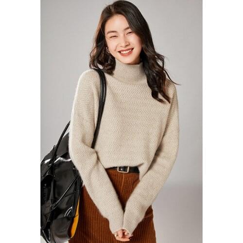 Smpevrg Winter Women Sweaters Thicken Turtleneck Long Sleeve Loose Female Pullover 100% Wool Knitted Tops Clothes Jumpers Blouse