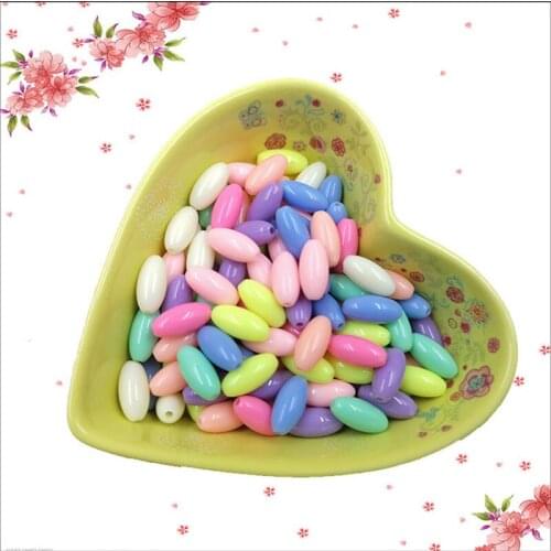 100pcs/lot 15x7mm Oval Beads Spring Color Acrylic Loose Spacer Beads For Kids Handmade Craft Jewelry Making Accessories
