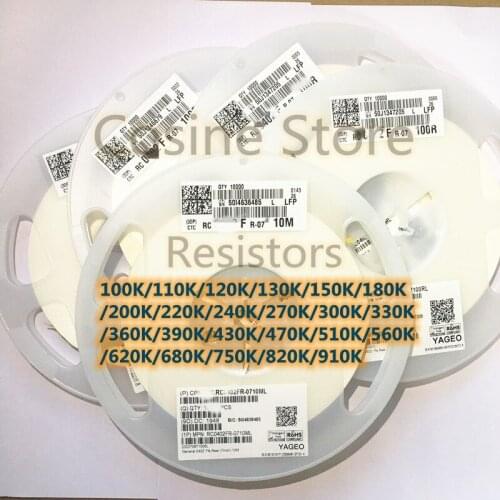 100pcs/Lot Resistors 0402 1% 100K 150K 180K 200K 240K 270K 300K 330K 360K 390K 430K 470K 510KR 560K 680K 750K 820K 910KOhm 1005F