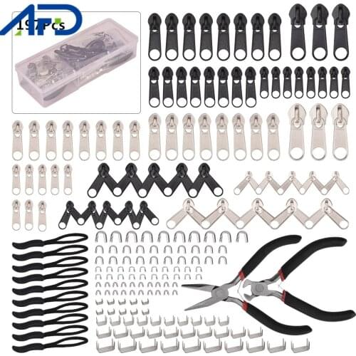 197pcs/Set Zipper Repair Kit Universal Zipper Repair Replacement Kit Zip Head Installation Tools for Bags Garment Accessories