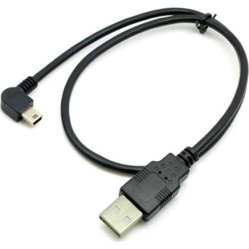 50cm 90 degree angled MINI USB B type to USB2.0 Male data & charge cable for MP3 MP4 GPS black color