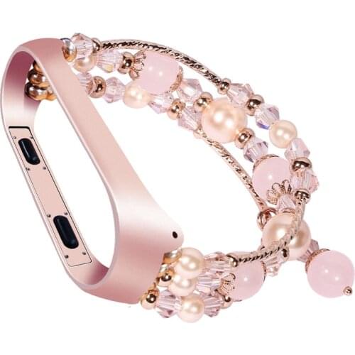 Women Girl Beads Chain Bracelet for Xiaomi Mi Band 5 4 3 Watch Band Jewelry Agate Strap for MIband5 Metal Link Wrist Belt