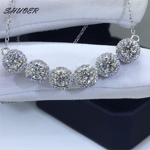 Classic 925 Sterling Silver 3 Carat Pass Diamond Tester D Color Moissanite Pendant Necklace Brilliant Cut 6 Stone Beads Chain