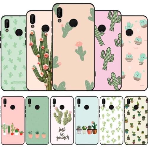 Cactus black soft Phone Case for huawei P40 P30 P20 P10 Pro lite P9 Lite nova 4E 6SE Psmart 2019 Y6 9 Prime