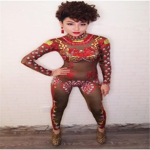 D66 Ballroom dance stage costumes singer performance bodysuit diamonds dresses women Rhinestone jumpsuit Sequin clothe dj wears
