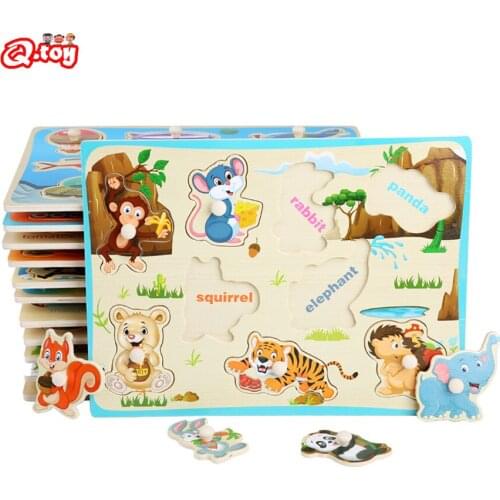 Montessori Wooden Jigsaw Peg Puzzle Hand Grasping Cognition Board Animal Vehicle Cartoon Educational Learning Toy For Kids