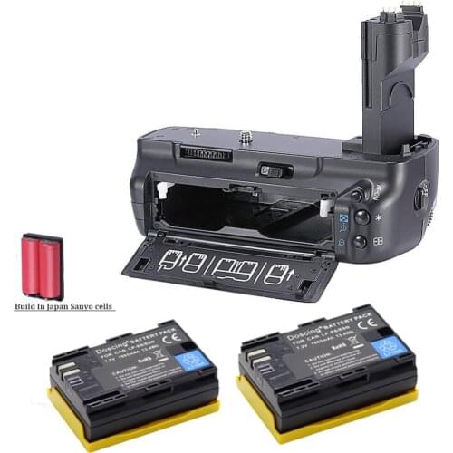 Doscing 2Pcs LP-E6 LP E6 Rechargeable Batteries + Vertical Battery Grip Replacement BG-E6 For Canon 5D Mark II 5D2