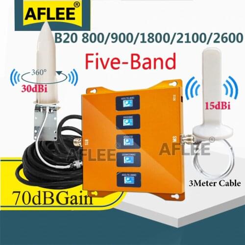 Five-Band 4G Repeater B20 800 900 1800 2100 2600mhz CellPhone Cellular Amplifier2G 3G 4G Mobile Signal Booster Repeater LTE GSM