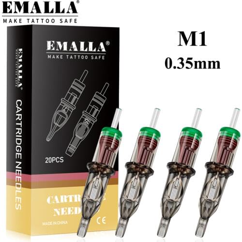 EMALLA New Professional 20PCS 0.35mm M1 Disposable Tattoo Cartridge Needles Makeup Single Magnum Sterilized Tattoo Supplies
