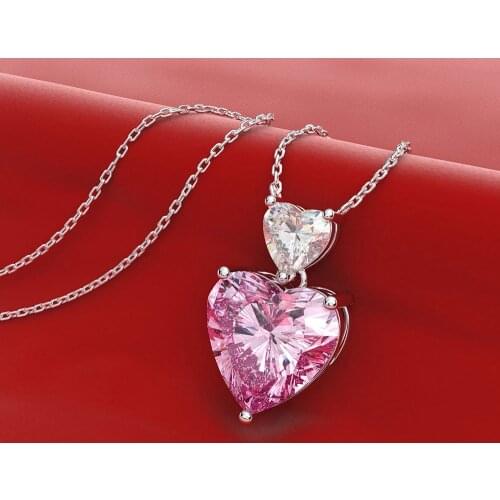 HIBRIDE Romantic Heart Shape Pink Yellow Color Created Women Necklace&Pendant AAA CZ Necklace Party Jewelry Accessories P65