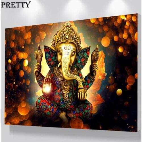 Indian Shiva Ganesha Canvas Painting Wall Art Luxury Golden Red Elephant Crown Printing Poster Nordic Living Room Decor Pictures